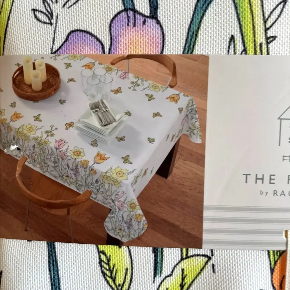 The Farmhouse Spring Floral Bunnies Easter Tablecloth 60x84 Pop of Color New